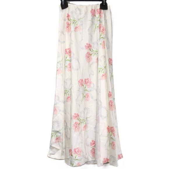 NWT LoveShackFancy Connie Silk Floral Maxi Skirt with High Slit in Porcelain (S)
